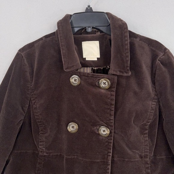 Old Navy Jacket Womens XL Brown Velvet Double Breasted Peacoat Coat Fall Y2K - Picture 2 of 12